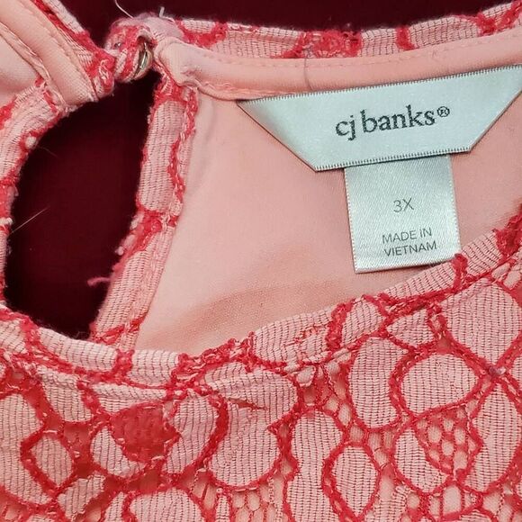 CJ Banks 3x Pink Lace Floral Blouse Keyhole Back - Picture 8 of 9